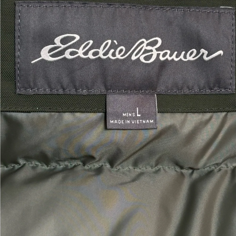 Eddie Bauer Men’s Superior Down Parka Jacket Large Army Green w Faux Fur Trim - Picture 6 of 17